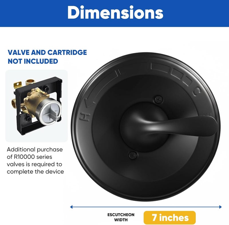 chufa Universal Shower Trim Kit Replacement for Delta 13/14 Series, Matte Black Shower Handle & Cover Plate, Durable Metal Construction, Easy Install (Valve & Cartridge Not Included) - Image 3